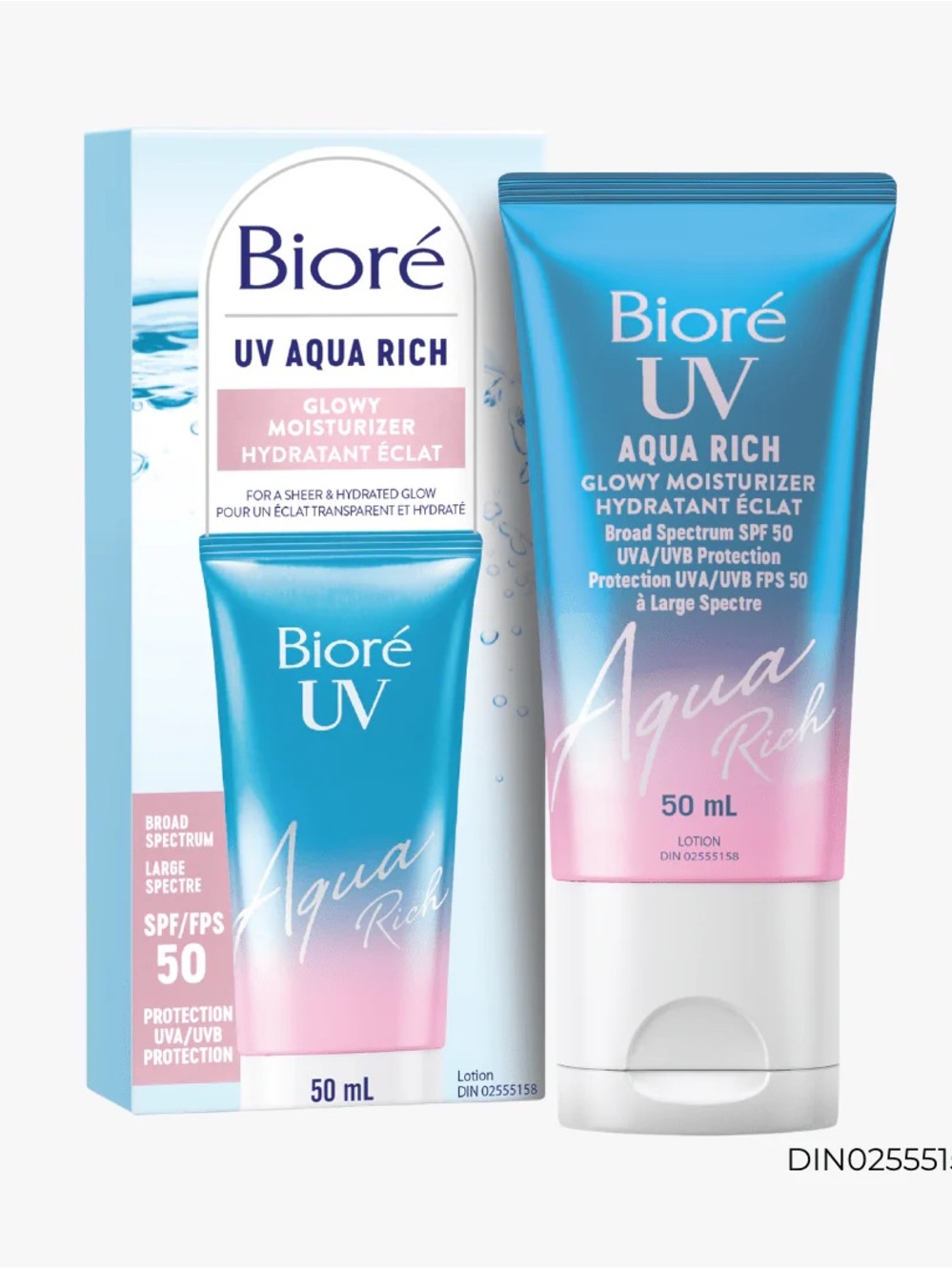 NIB Bioré SPF 50 UV Aqua Rich Glowy Moisturizer 50ml X2